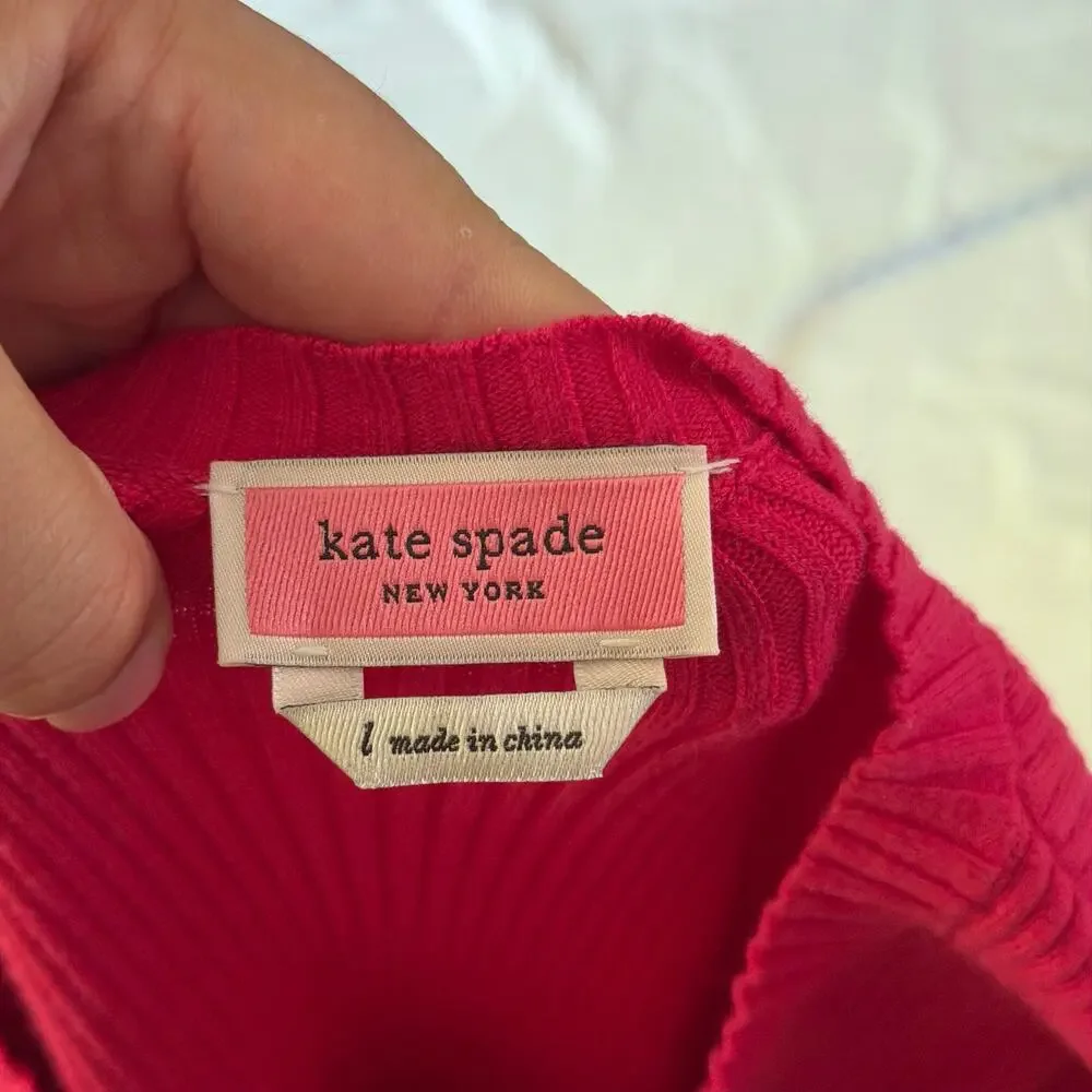 Kate Spade Pink Ruffle Knit A Line Dress Sz L Silk Work Office Career Preppy